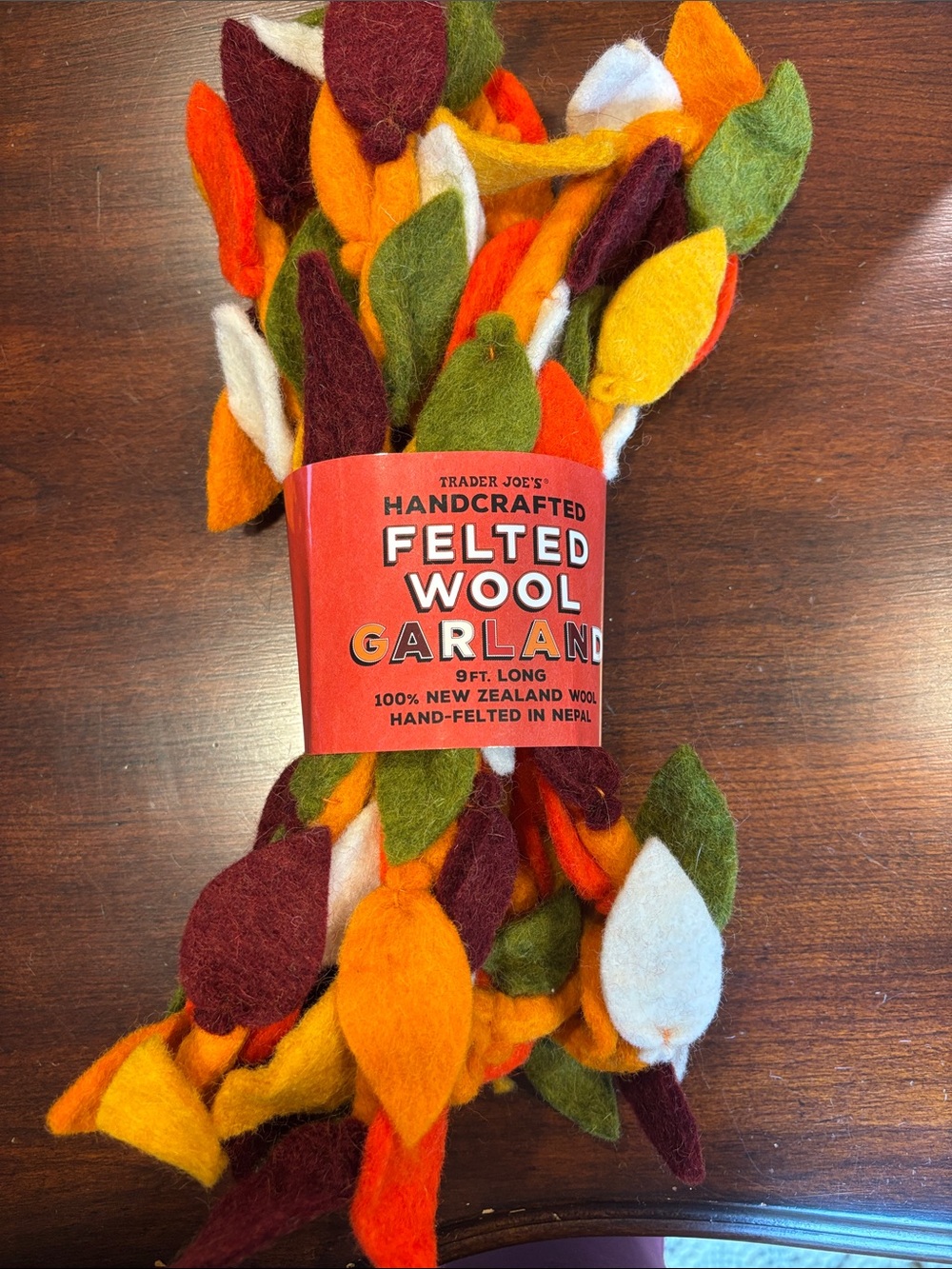 Trader Joe's Handcrafted Felted Wool Leaf Garland - Autumn Fall New 2026